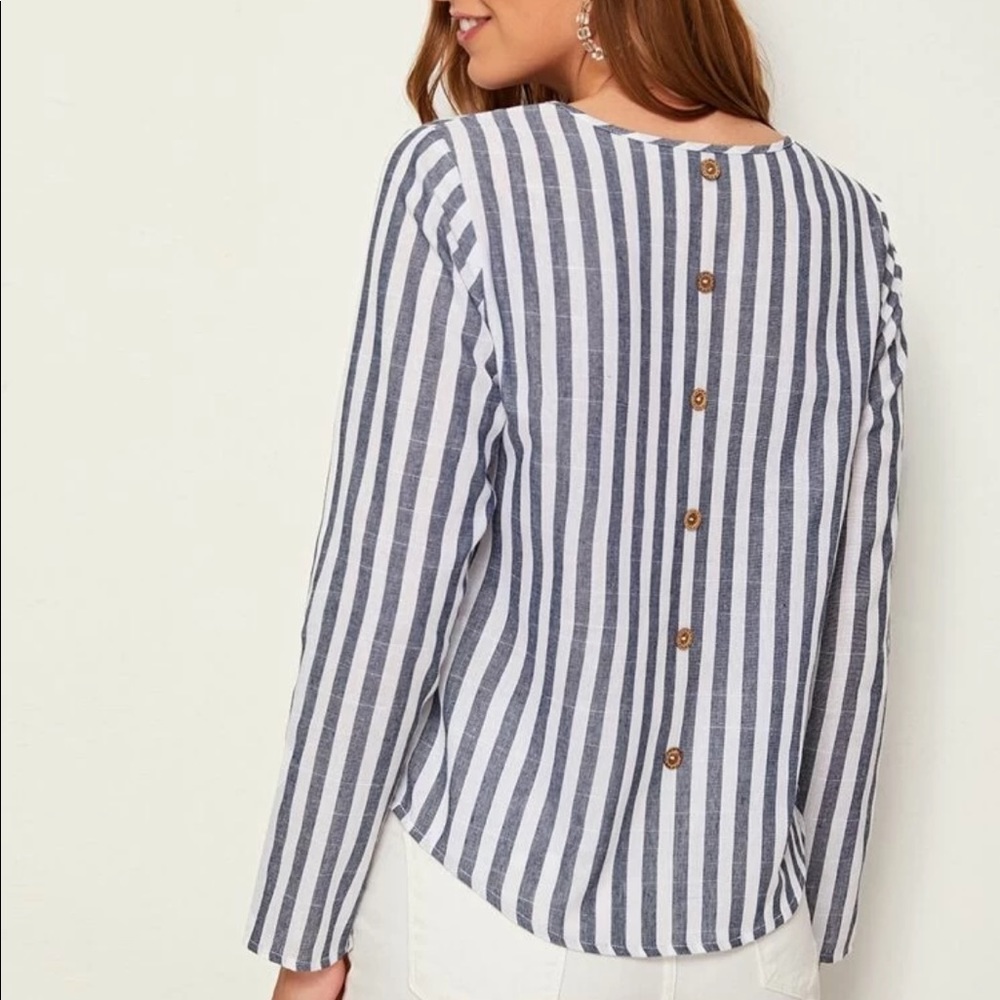Stripped Button detailing long sleeve top